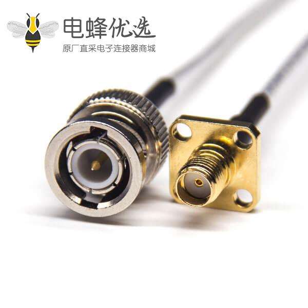 BNC公头直式转SMA四孔法兰母头直式接RG316线