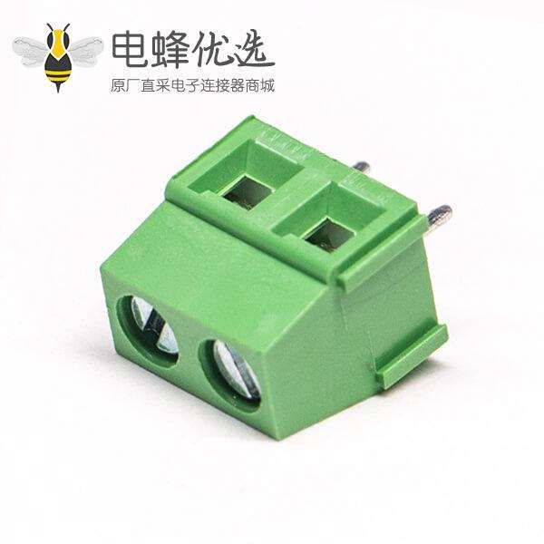 PCB端子绿色螺钉式2芯直式穿孔插PCB板