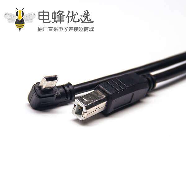 mini&nbsp;usb&nbsp;b&nbsp;type黑色线材双公头插头usb b直式转mini usb右弯头