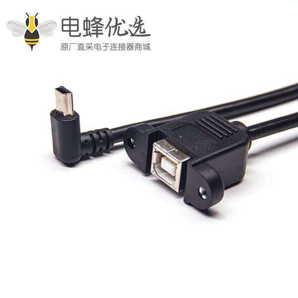 usb&nbsp;mini&nbsp;usb2.0线材上弯头转usb type b母头直式