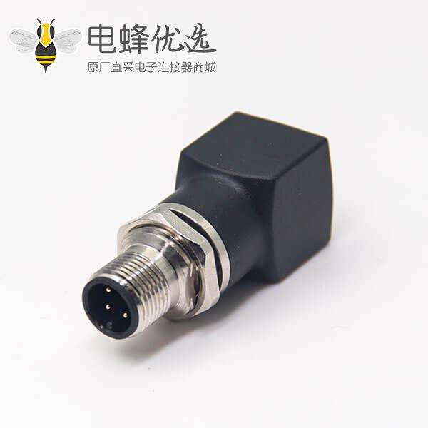 m12公头转rj45母头转接头m12直式4pin穿墙转rj45直型连接器
