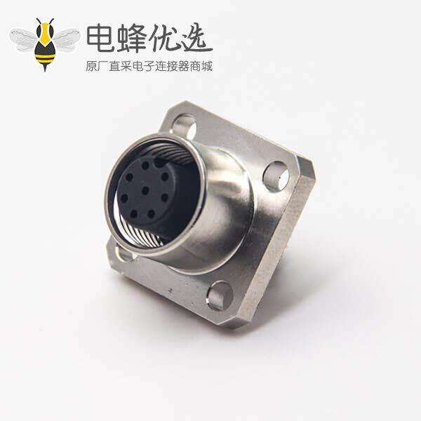 焊线式m12法兰插座8芯母头A型编码面板安装连接器