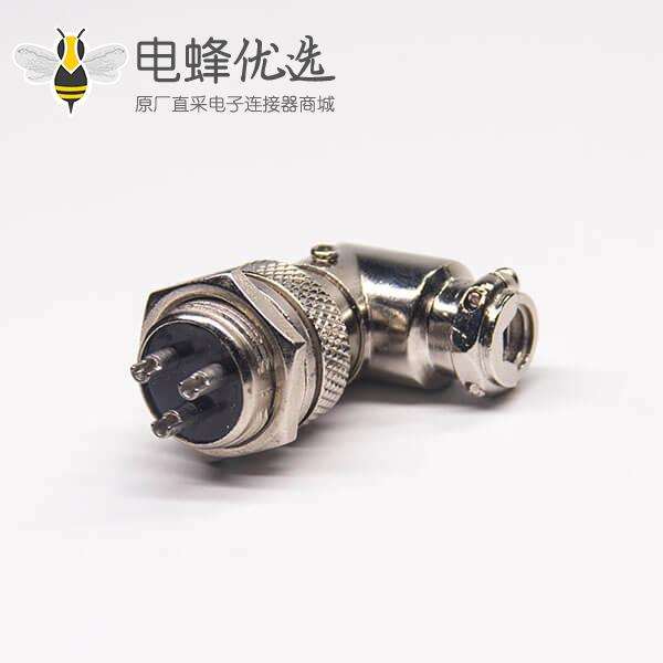 3芯航空接插件gx16公座子母插头弯式电子连接器