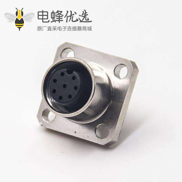 焊线式m12法兰插座8芯母头A型编码面板安装连接器