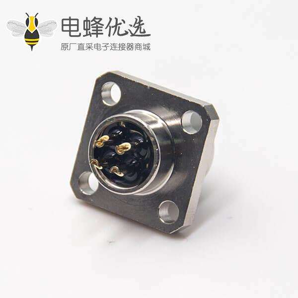 m12 板端航空法兰插座四芯母头焊线式工业防水连接器
