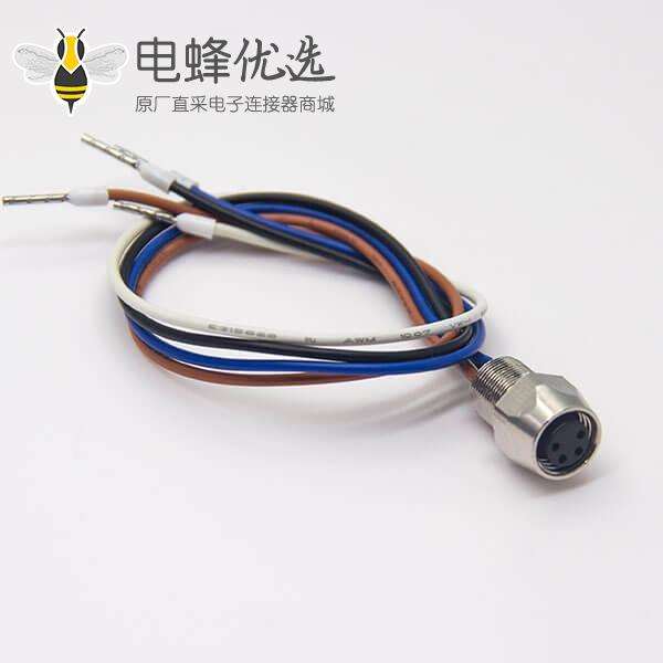 防水M8插座焊线直式母头插座4芯螺纹连接器