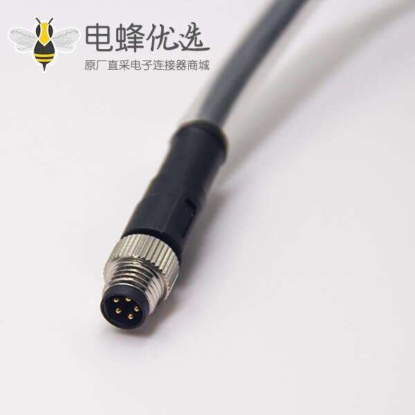m8公头螺纹带线直式单边5芯插头线束