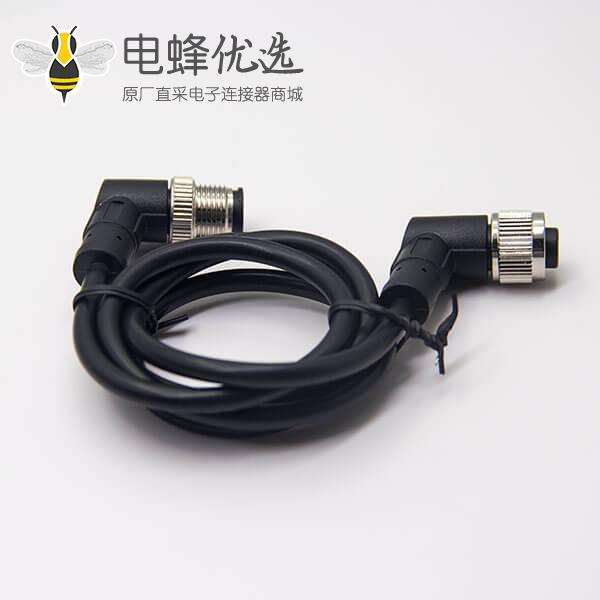 m12电缆弯母头3芯不带屏蔽工业防水连接器