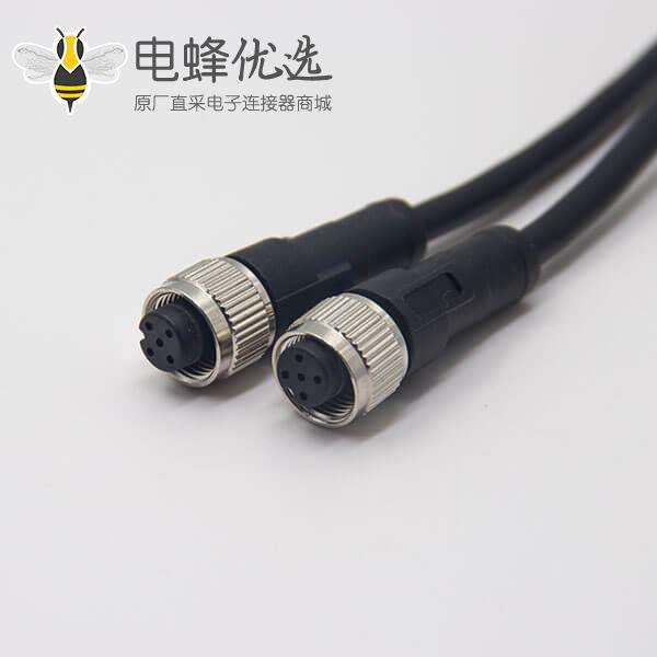 m12标准电缆5芯母头直式180度注塑线双边