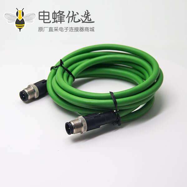 M12 d型4芯针型公头双边线直式3M延长电缆