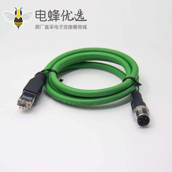 M12接头d型接头4芯公头转RJ45水晶插头连线3米