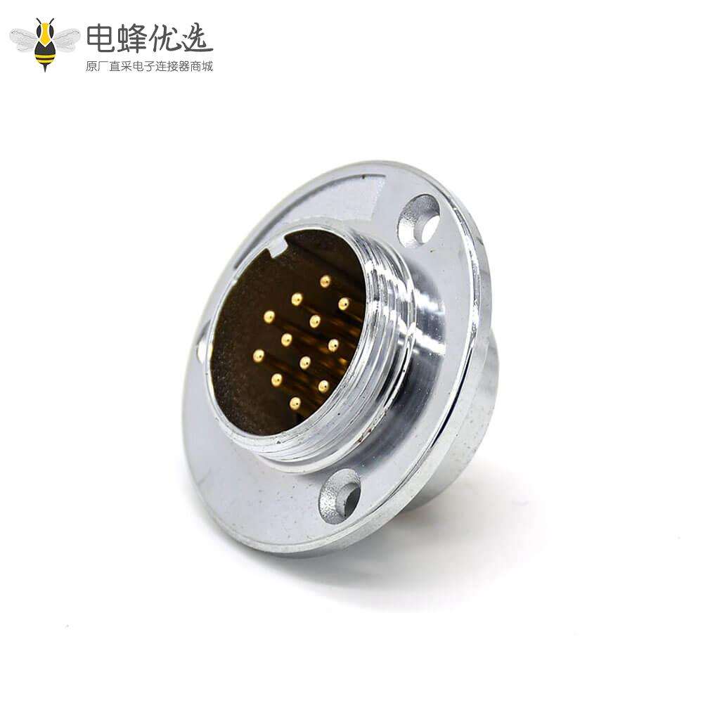 12芯航空插座 圆形公插座 三孔法兰安装