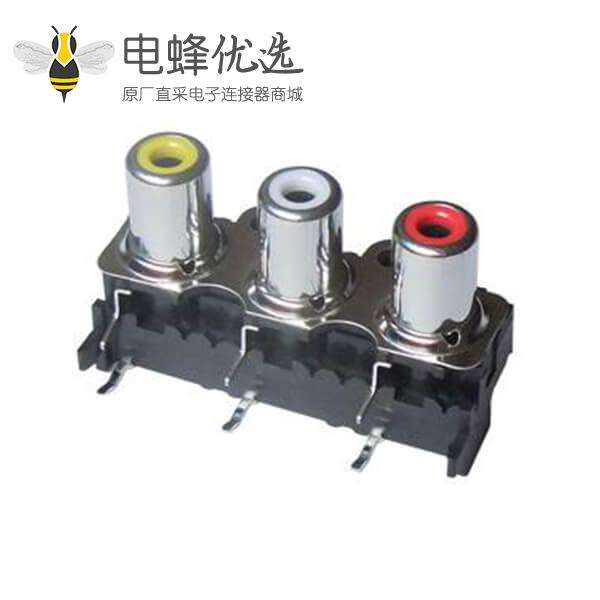 单排3孔RCA90度弯式带金属屏蔽接口