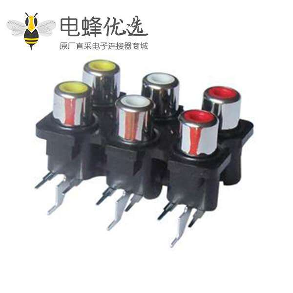 2&times;3弯脚RCA不带屏蔽AV接口同轴连接器