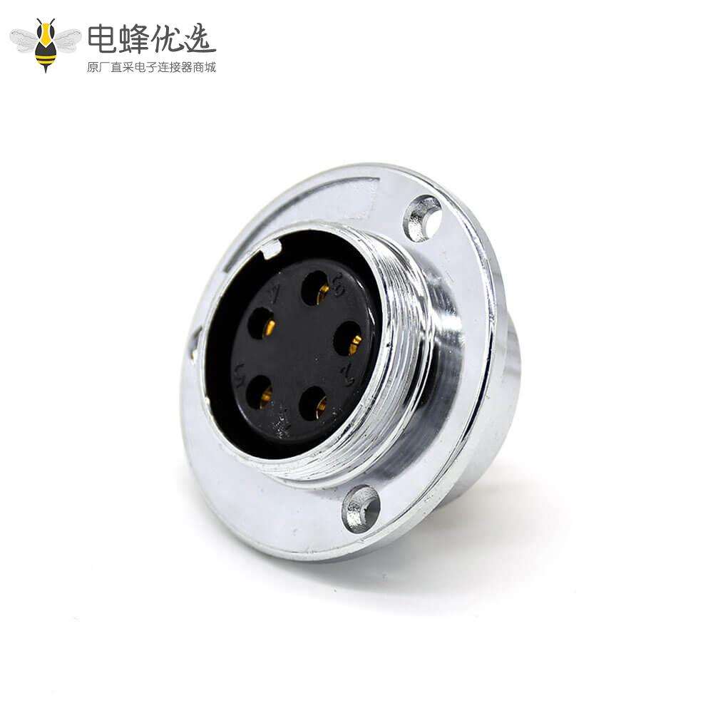 5芯插座 GX35反装圆形直式三孔法兰母插座