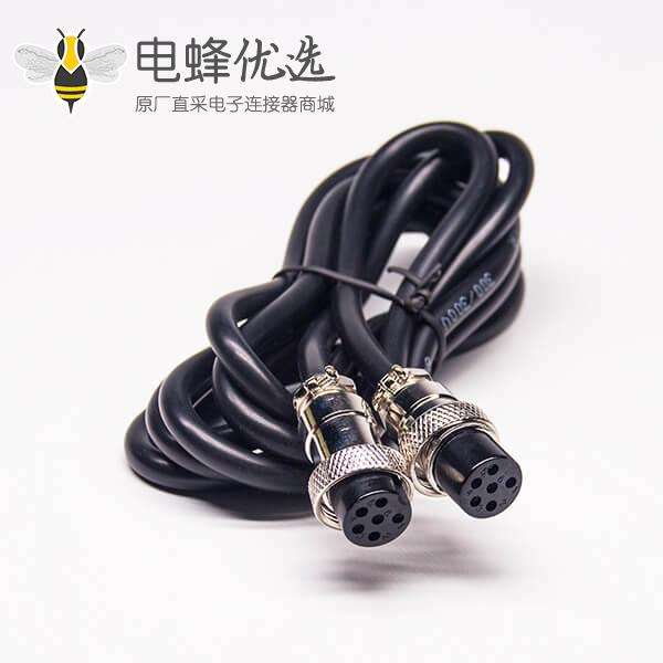 航空插头GX12 6芯直式母头圆形线束接线200CM
