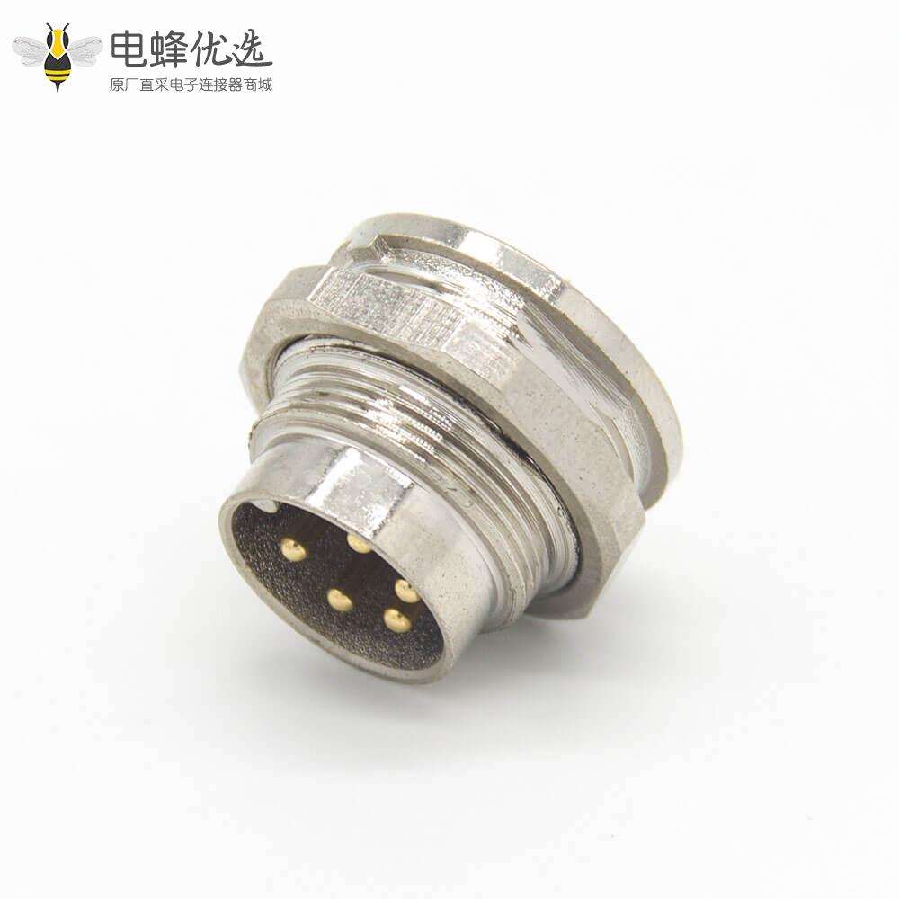 M16连接器5芯直式公插座前锁穿墙面板安装焊线