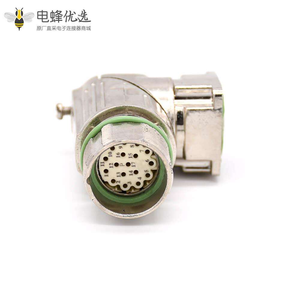 工业防水插座 M23 17芯弯式母头接线法兰连接器