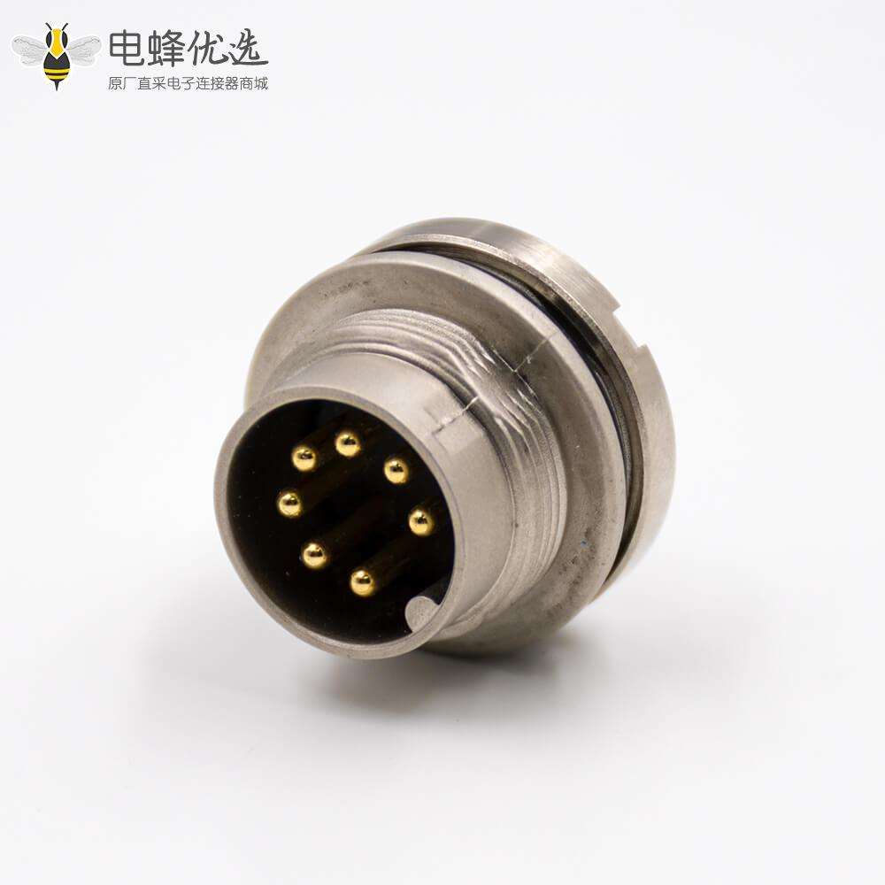 公插座M16板端插座A扣7芯180&deg;后锁板接线传感器连接器