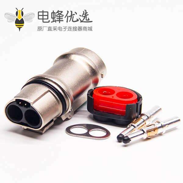 2芯35A高压互锁连接器插头金属带屏蔽