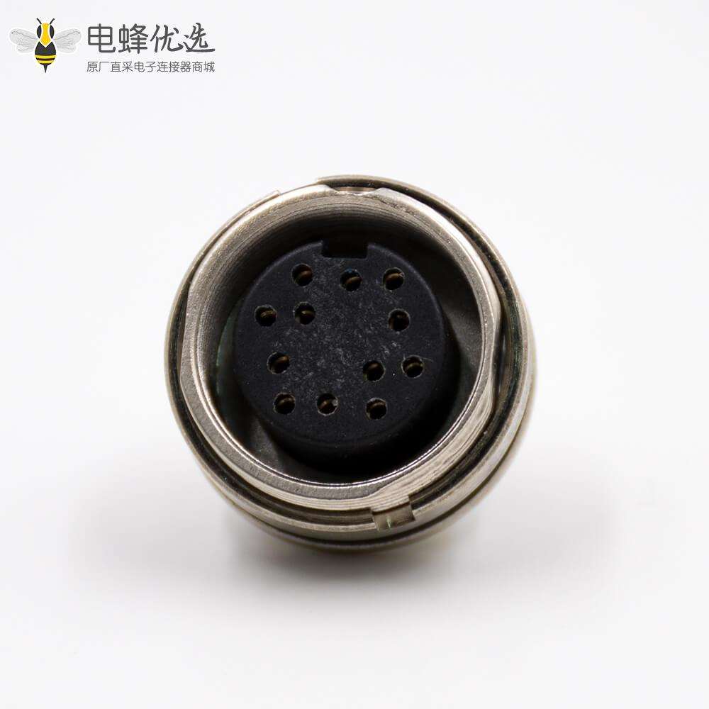 插座母头M16板端插座A扣12芯直式前锁板接PCB板传感器连接器