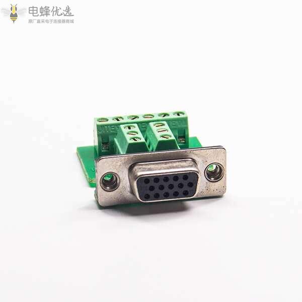 VGA15芯高密度母头180&deg;转接线端子台12孔弯式转接头