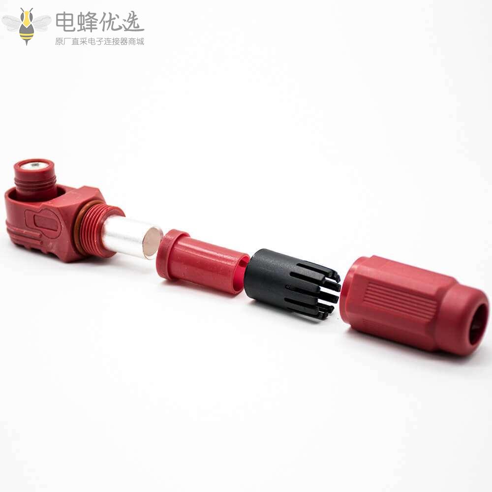 单芯大电流连接器IP67弯式插头12mm单芯红色塑料350A接线