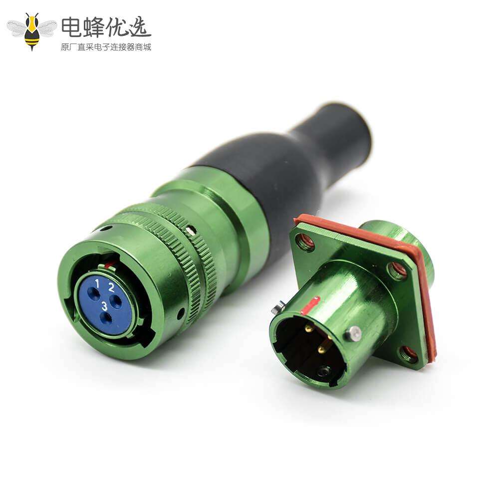 航空电连接器3芯直式卡口连接接线焊杯四孔法兰Y50X母插头公插座一套