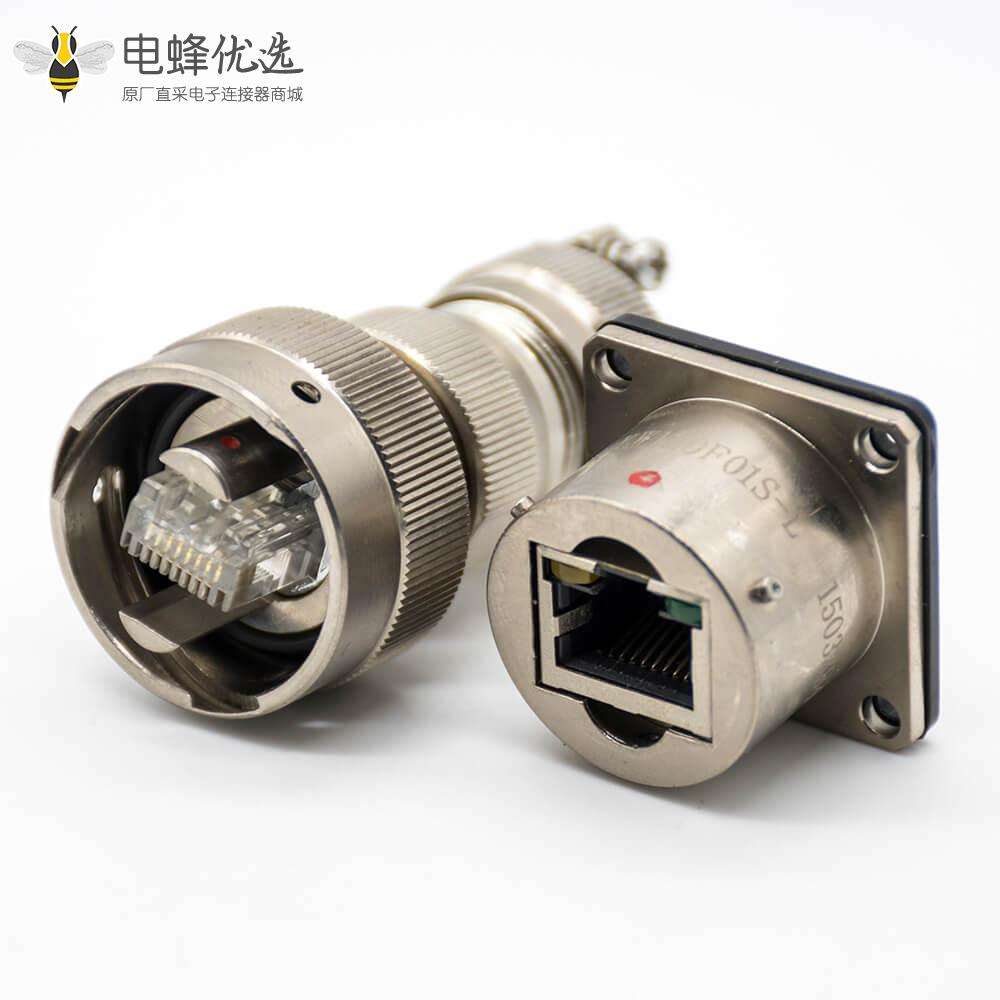 YW圆形RJ-45内置接口卡口连接公母对接插头接线焊接插座面板安装焊接4孔法兰直式连接器