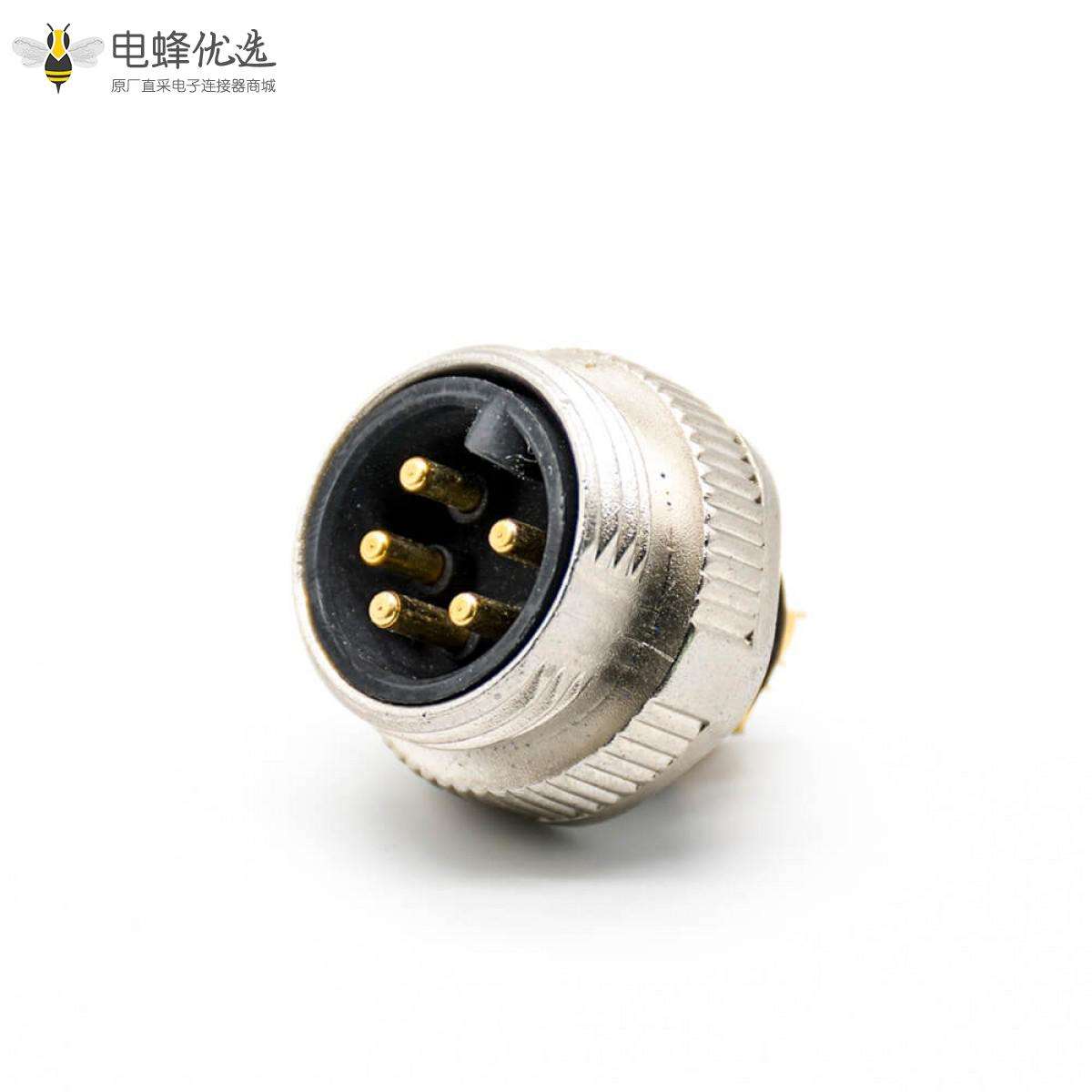 7/8连接器注塑5芯公头接线焊线直式带屏蔽