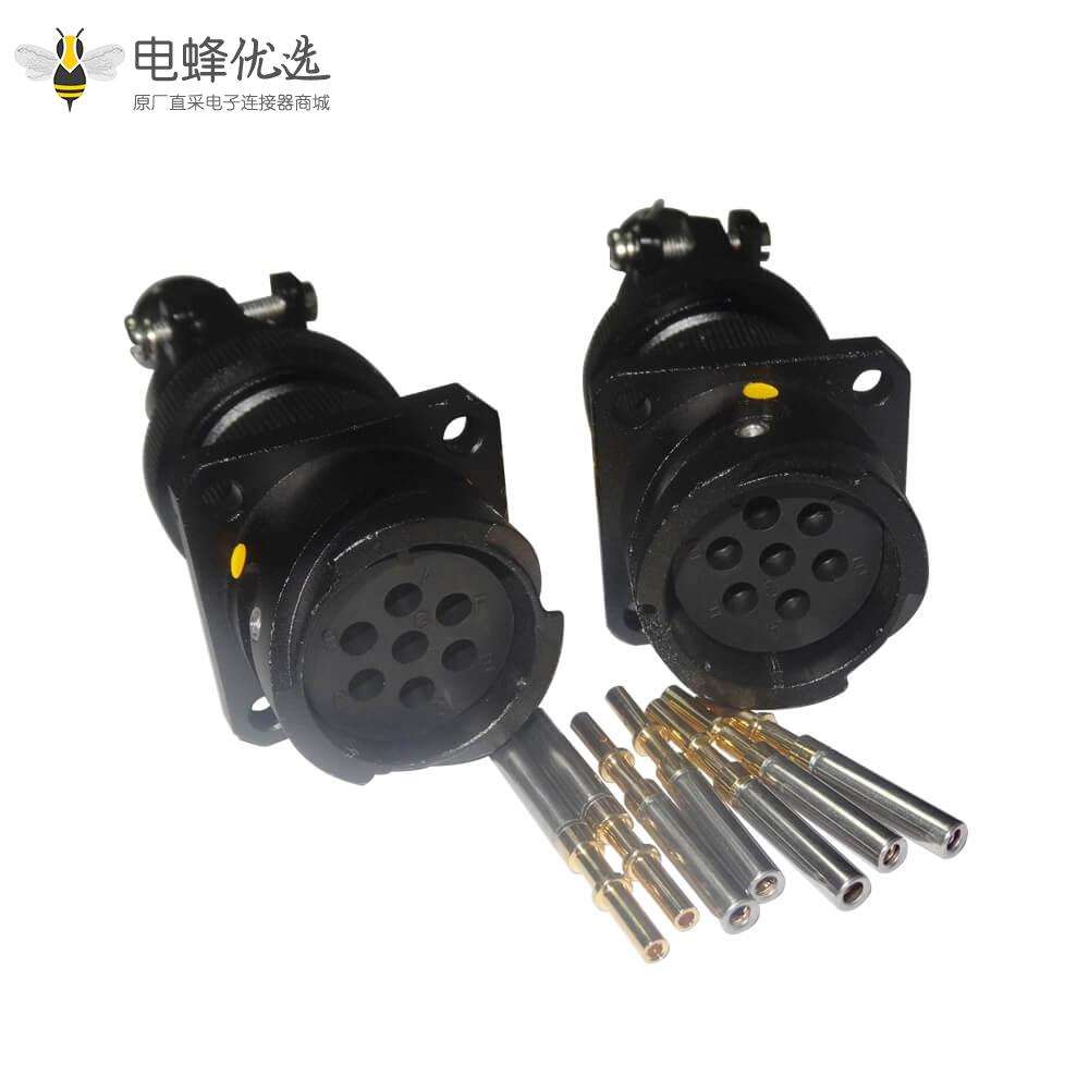 JL插座母头7芯四孔法兰美标焊接牵引连接器面板安装