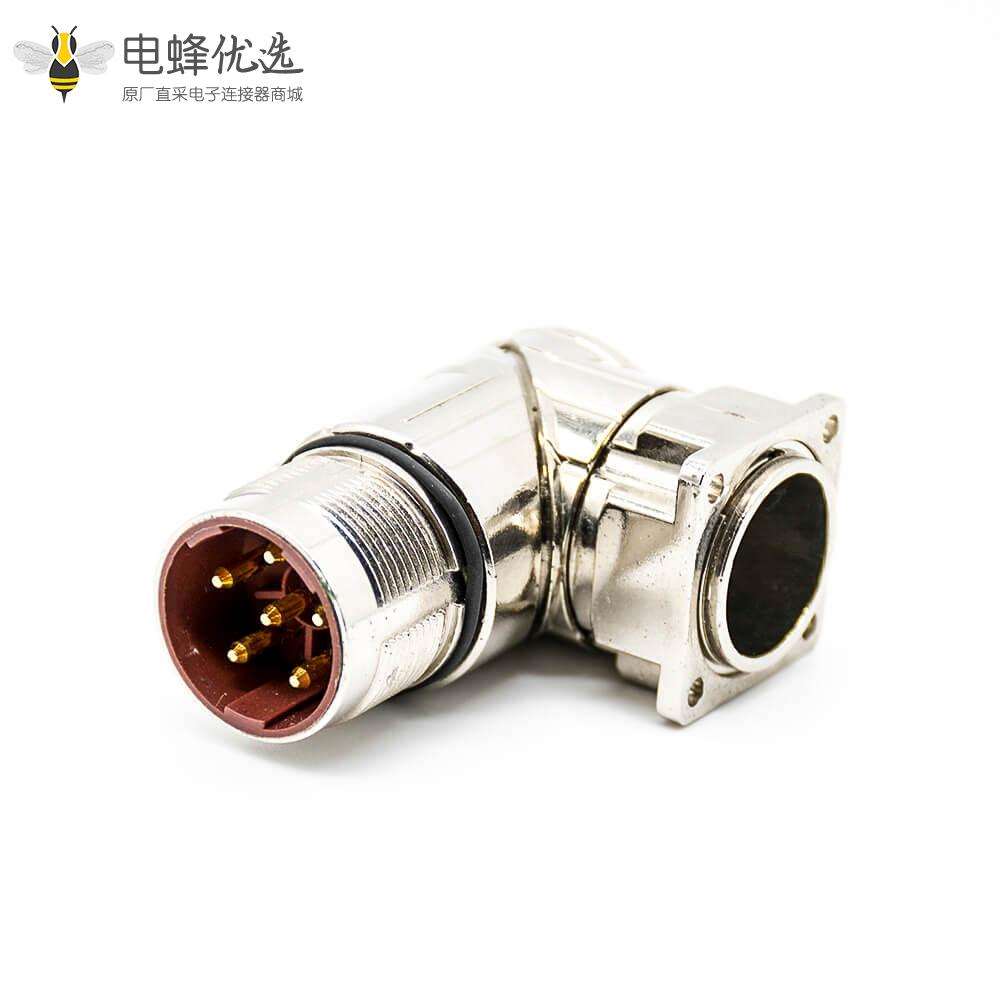 M23法兰弯插座6芯公头接线焊线带屏蔽