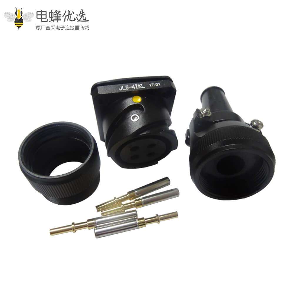 铁路专用连接器JL美标卡扣连接4芯面板安装180&deg;母插座焊接牵引连接器