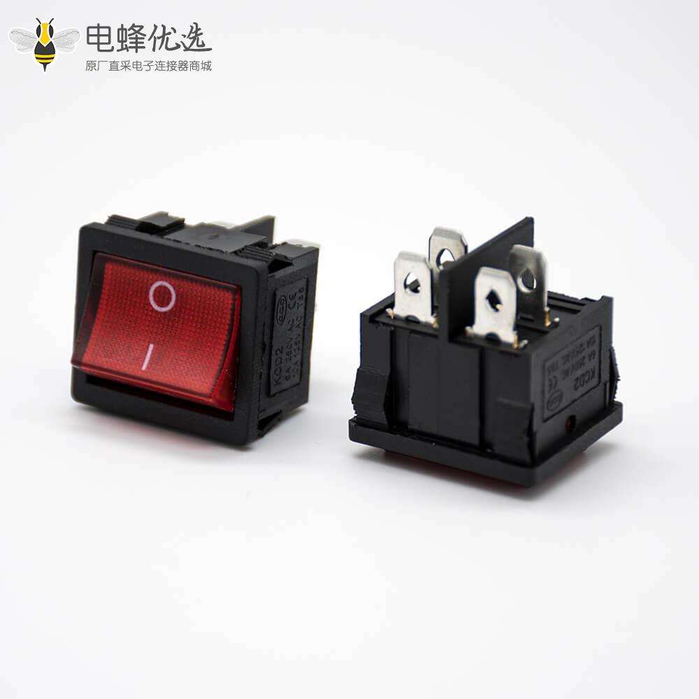 带灯船型开关面板安装2挡带灯4脚铁脚KCD5N-201直式电子船型开关接线