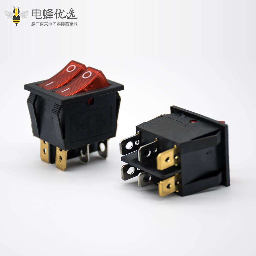 双联船型开关二合一直式KCD6N-201面板安装4脚接线2挡铁脚