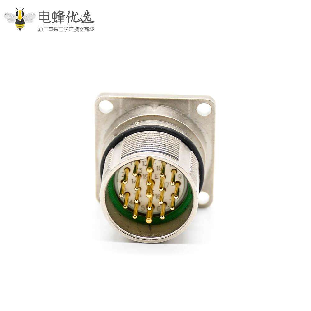 工业连接器插座M23 19芯针母插座直式面板安装四孔法兰带屏蔽