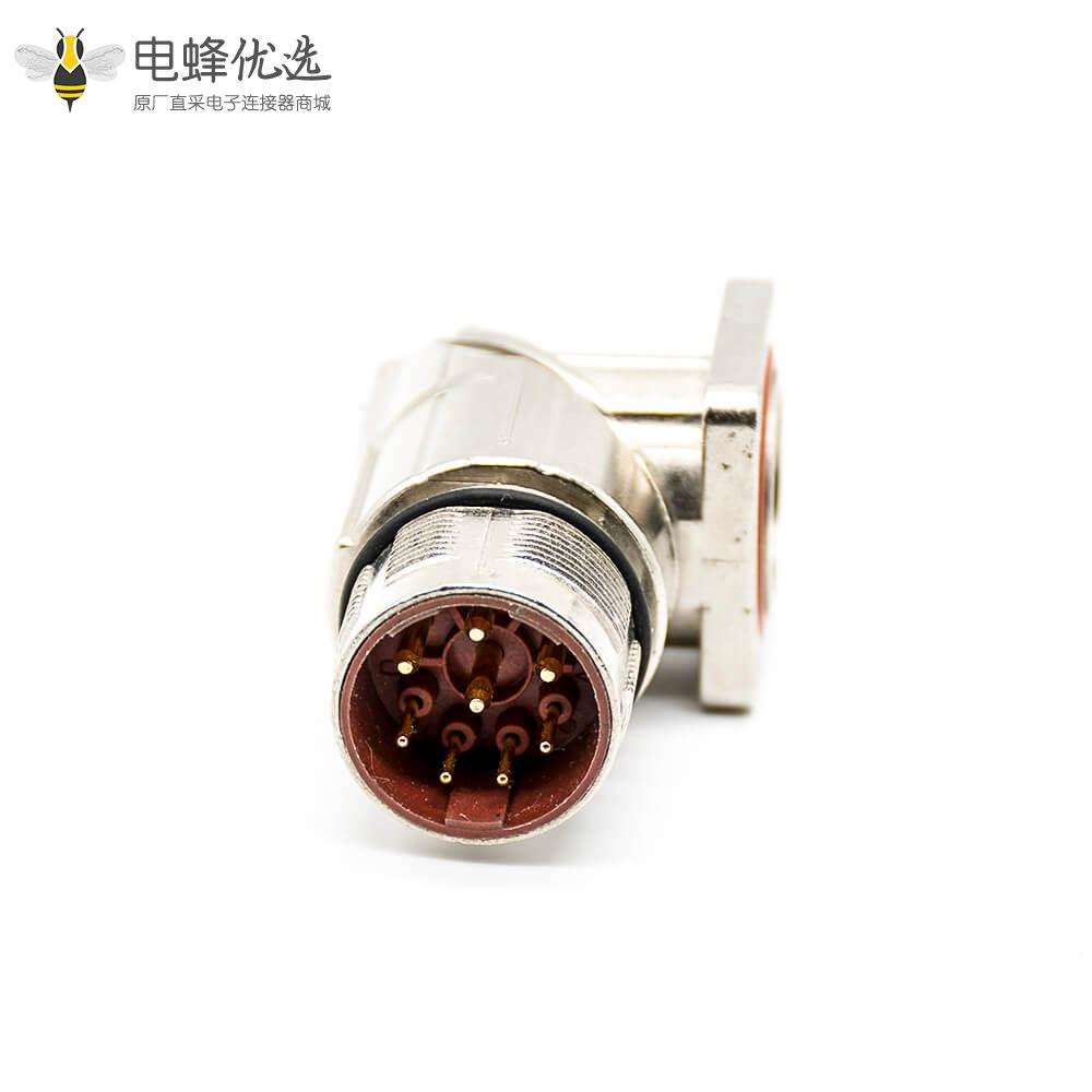 插座公头M23弯插座 8针公头面板安装四孔法兰带屏蔽