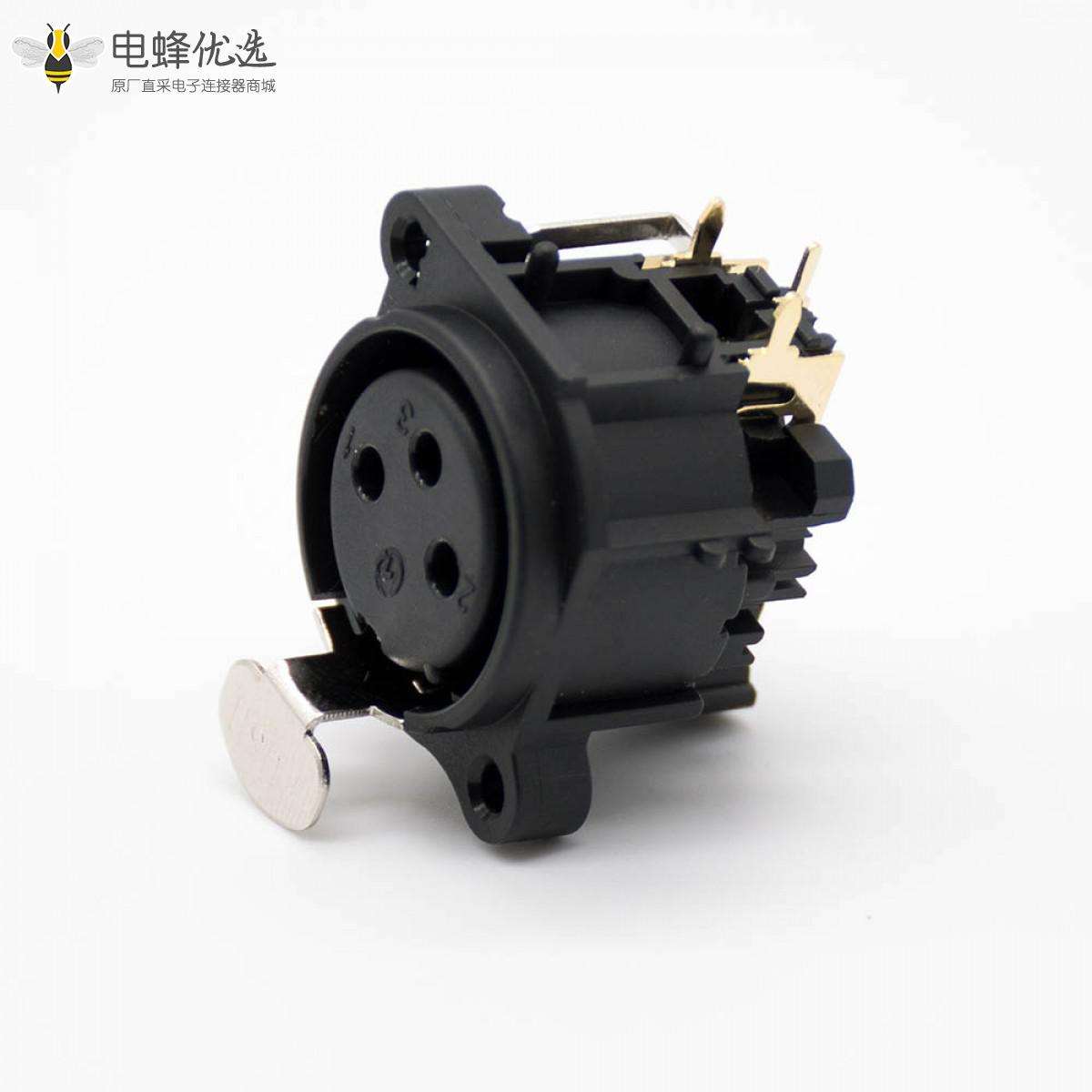 XLR公插座卡侬座麦克风插座话筒连接器咪座3针母插座插孔90&deg;弯面板安装带开关