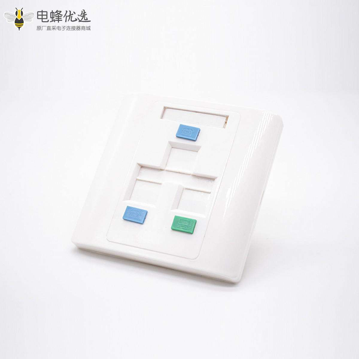 86型3口网络面板两位网络接口不带屏蔽电话接口面板安装