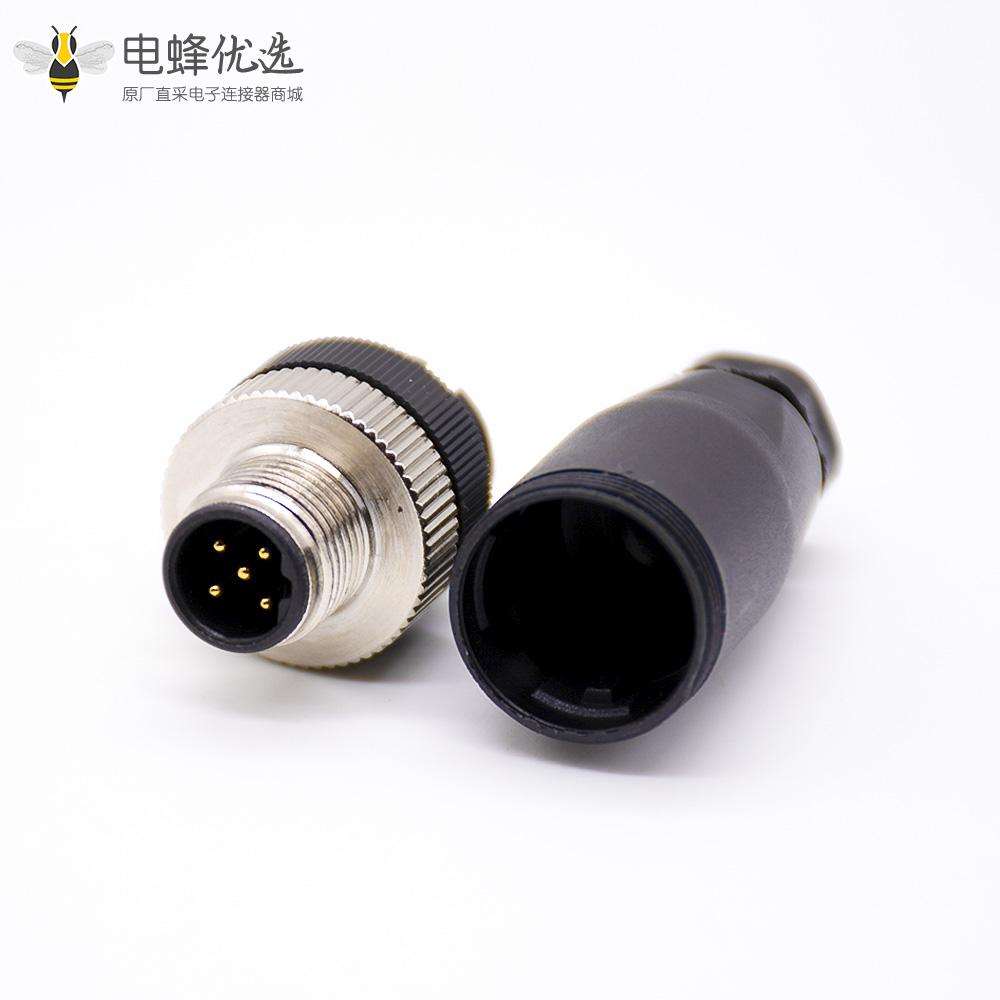 m12连接器5芯母头直式前锁板焊线D编码