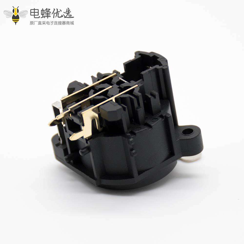 XLR公插座卡侬座麦克风插座话筒连接器咪座3针母插座插孔90&deg;弯面板安装带开关