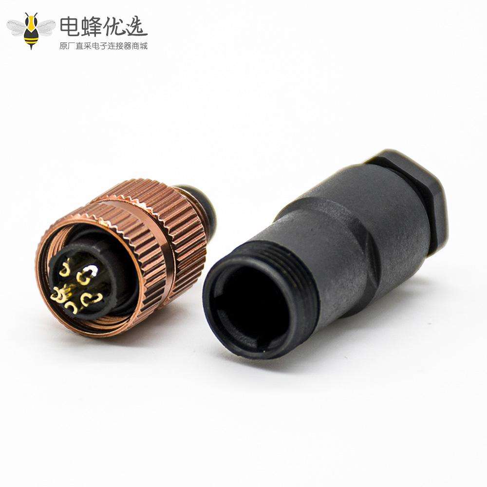 m8连接器6芯公插头直式焊线灰色不带屏蔽B编码公头