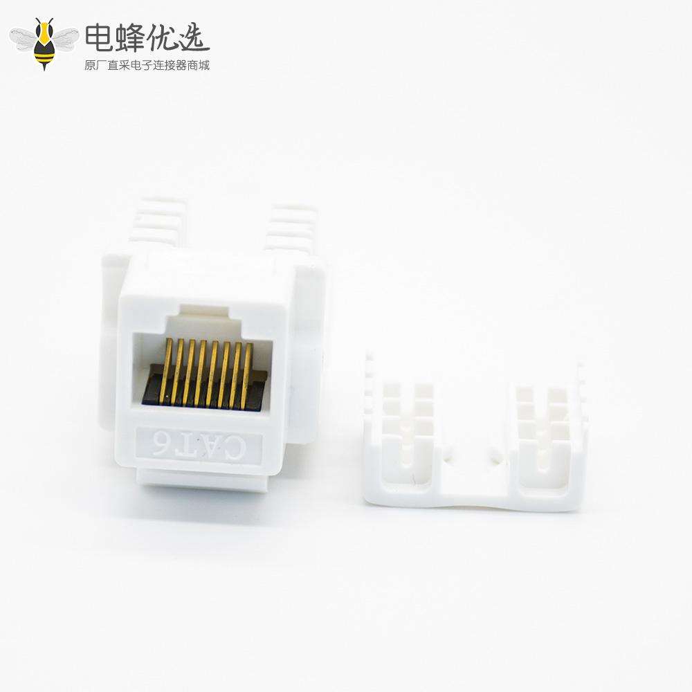 网线接口RJ45单端口8P8C六类网络模块非屏蔽PCB板安装带防尘盖