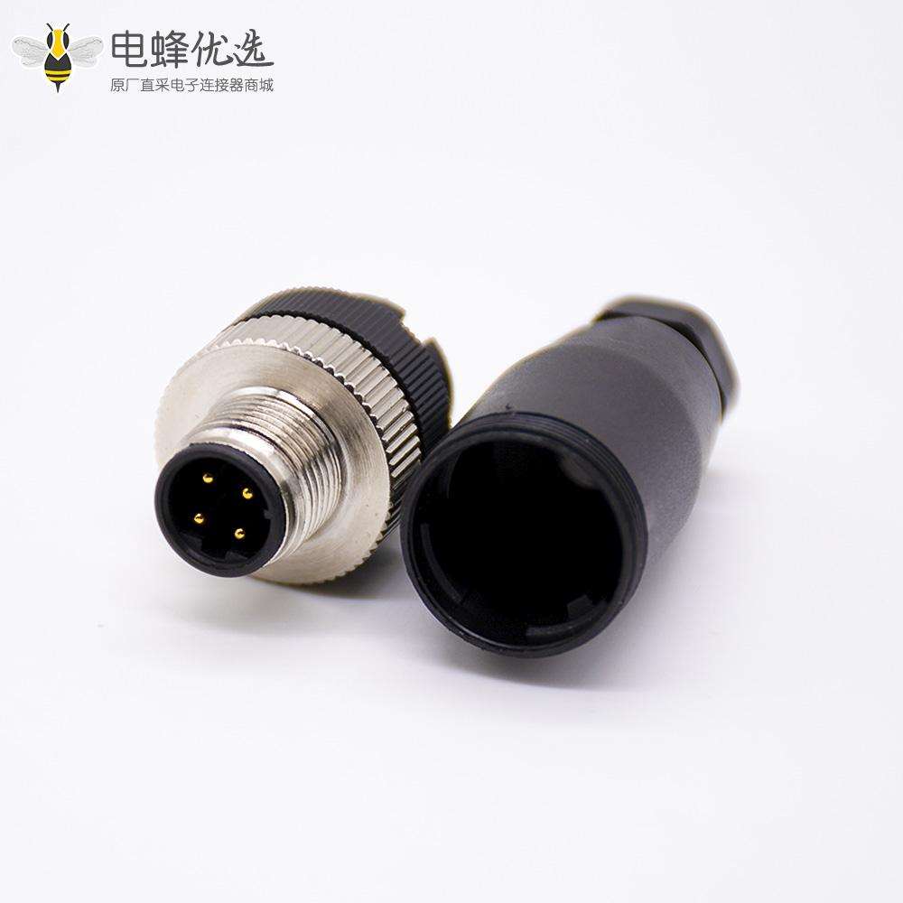 m12连接器5芯母头直式前锁板焊线D编码