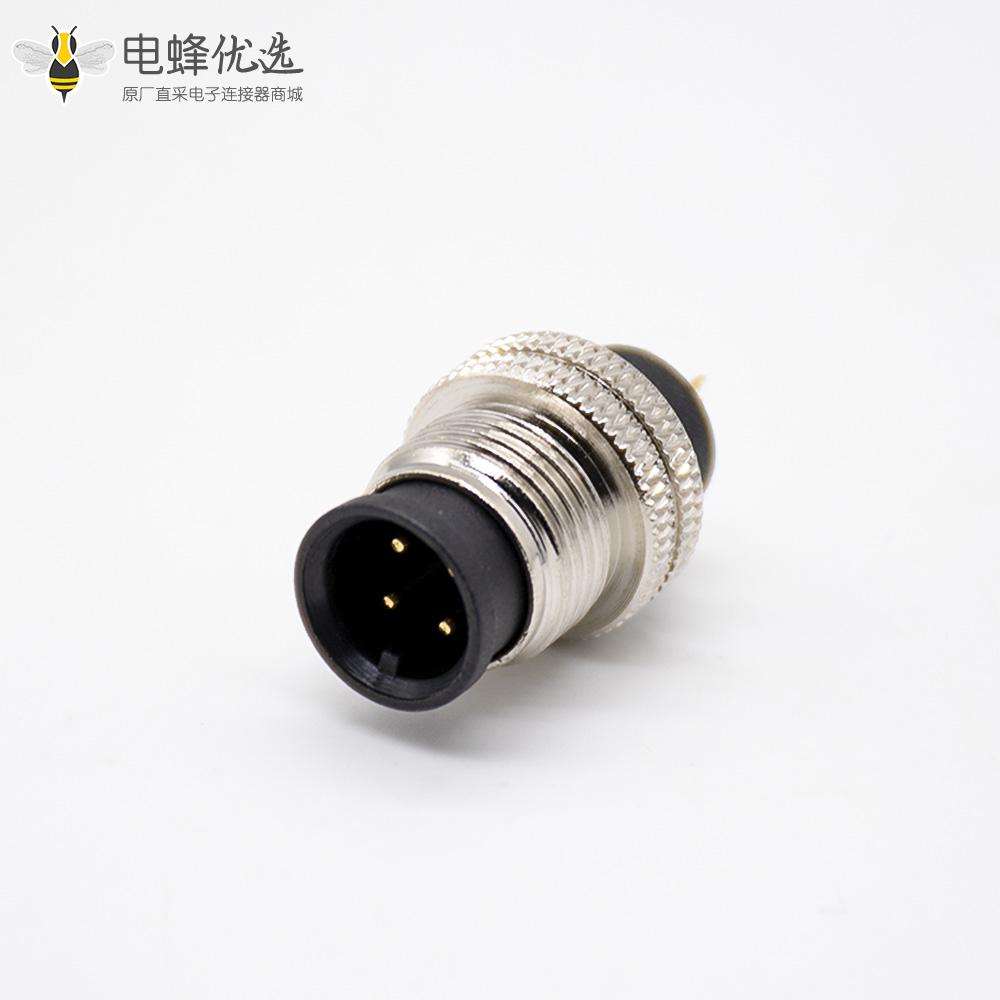 4针M12航空接头直公头接线焊杯M12注塑头不带屏蔽A编码