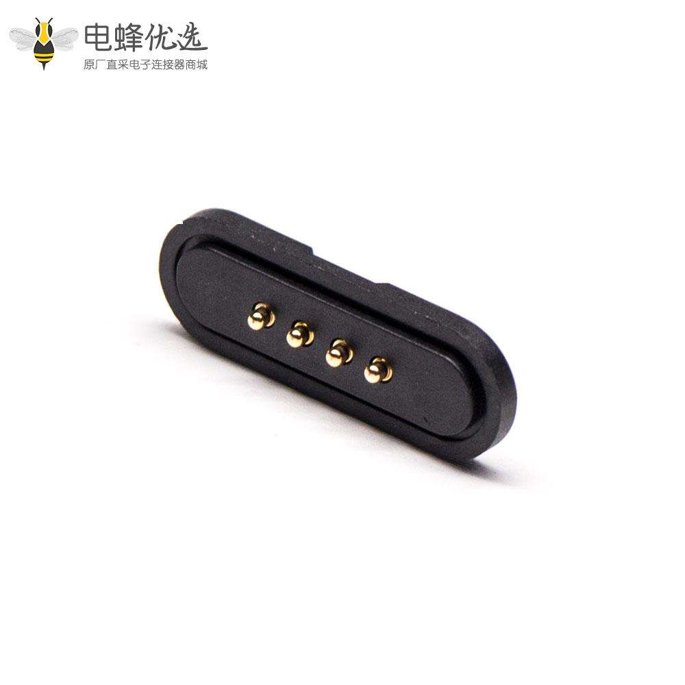 Pogo Pin弹簧针4针单排侧放式2.54MM间距单针黄铜镀金普通头