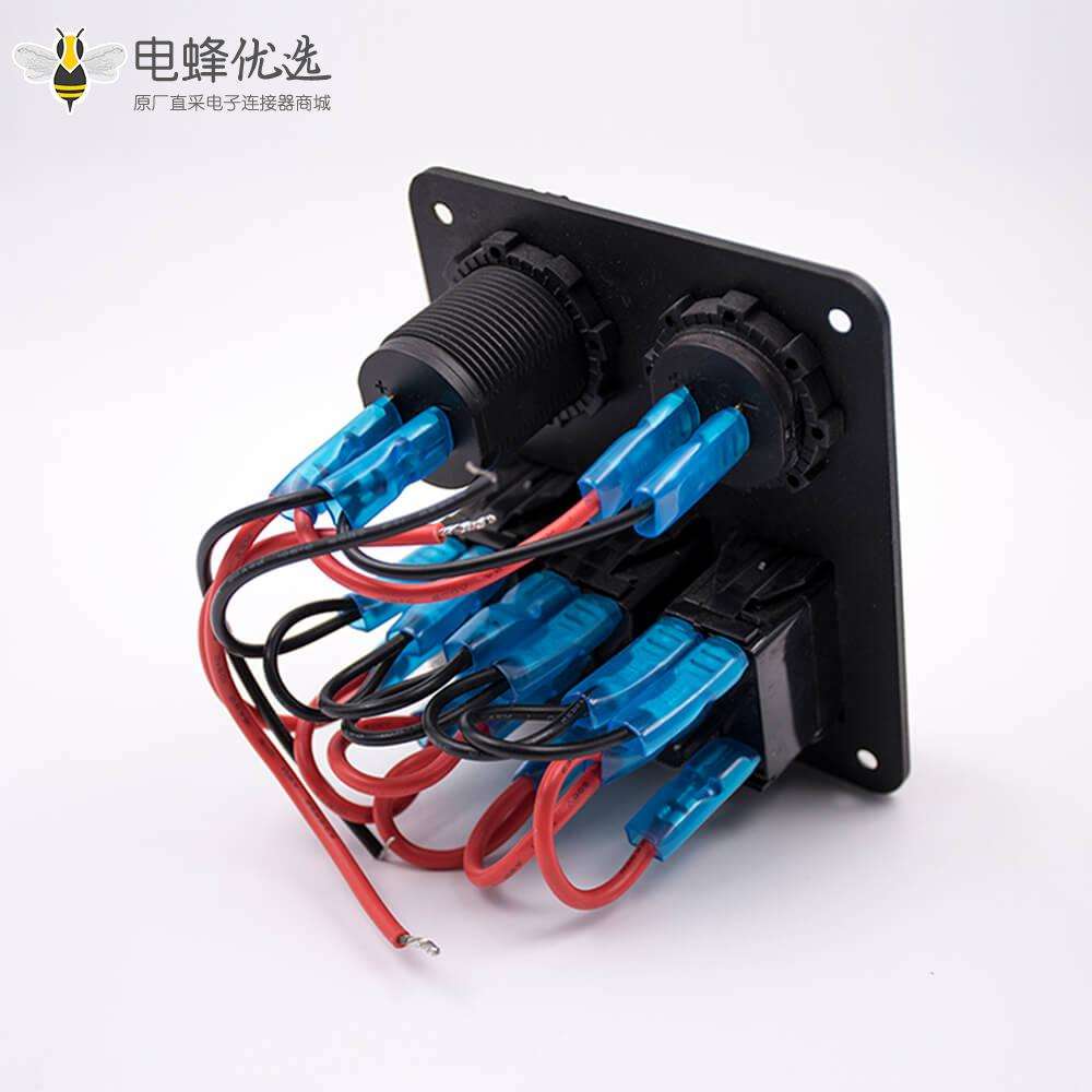 汽车开关改装3位开关双层USB接口电压表