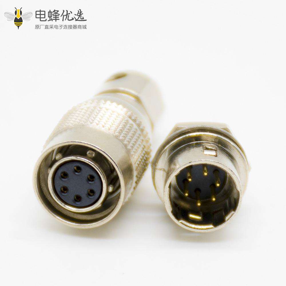 推拉自锁HR10系列连接器母插头+公插座一对6芯直式PCB穿孔后锁板安装