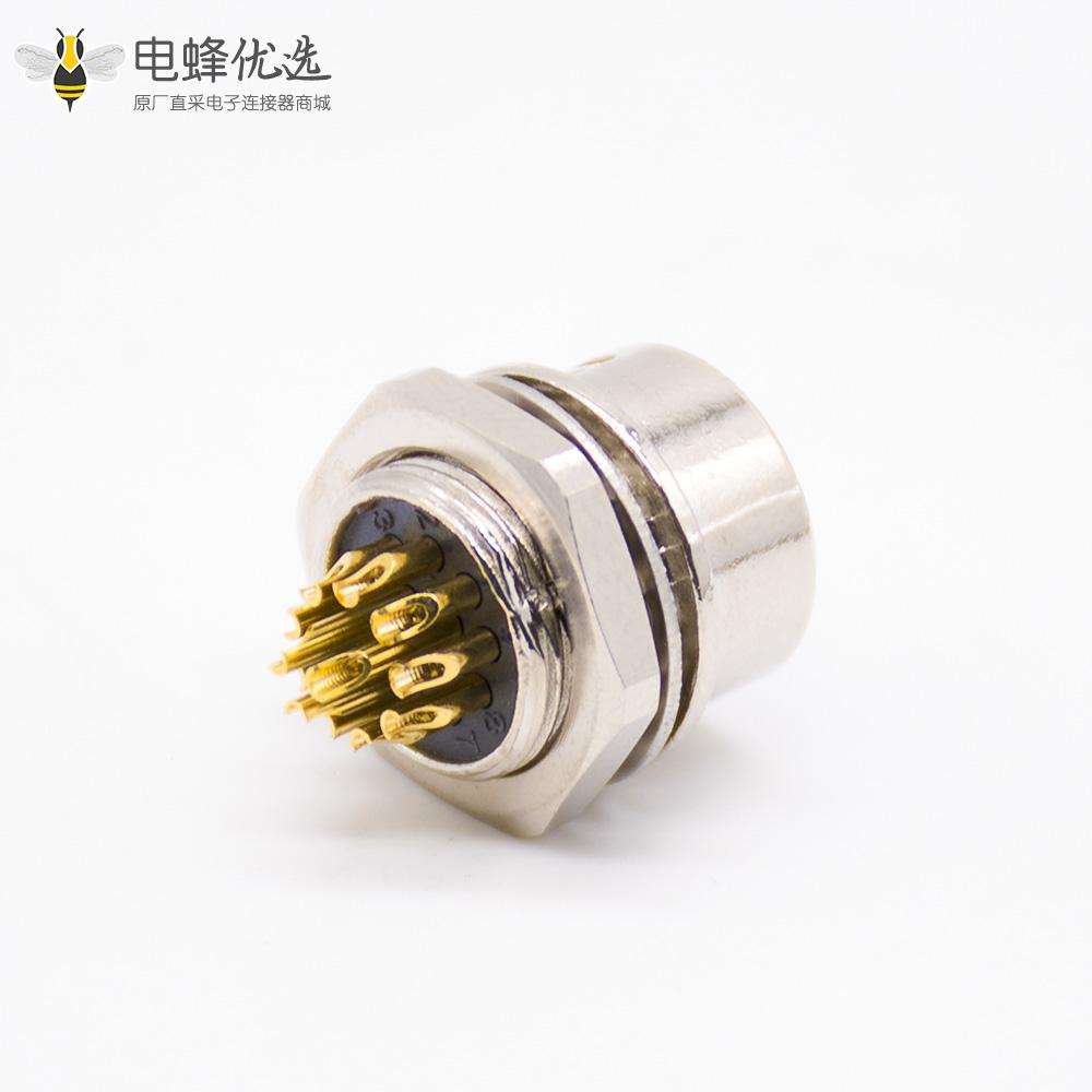 推拉式自锁12芯孔焊线母插座直式焊杯后锁板HR10系列微型推拉自锁连接器