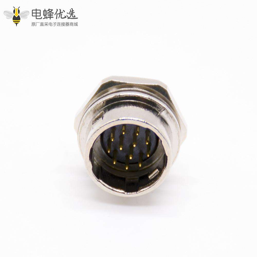 12芯推拉式连接器公插座针型直式焊线后锁板HR10连接器